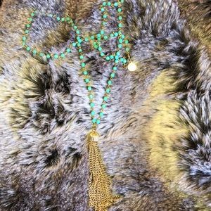 Skinny By Jessica Elliot gold and blue bead long